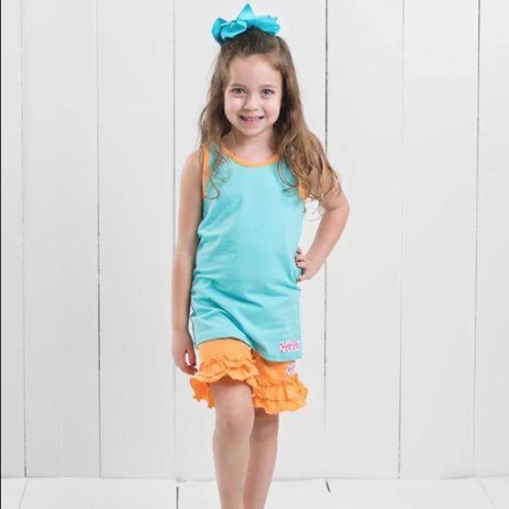Ruffle Girl Aqua Tank & Orange Ruffle Short Set
